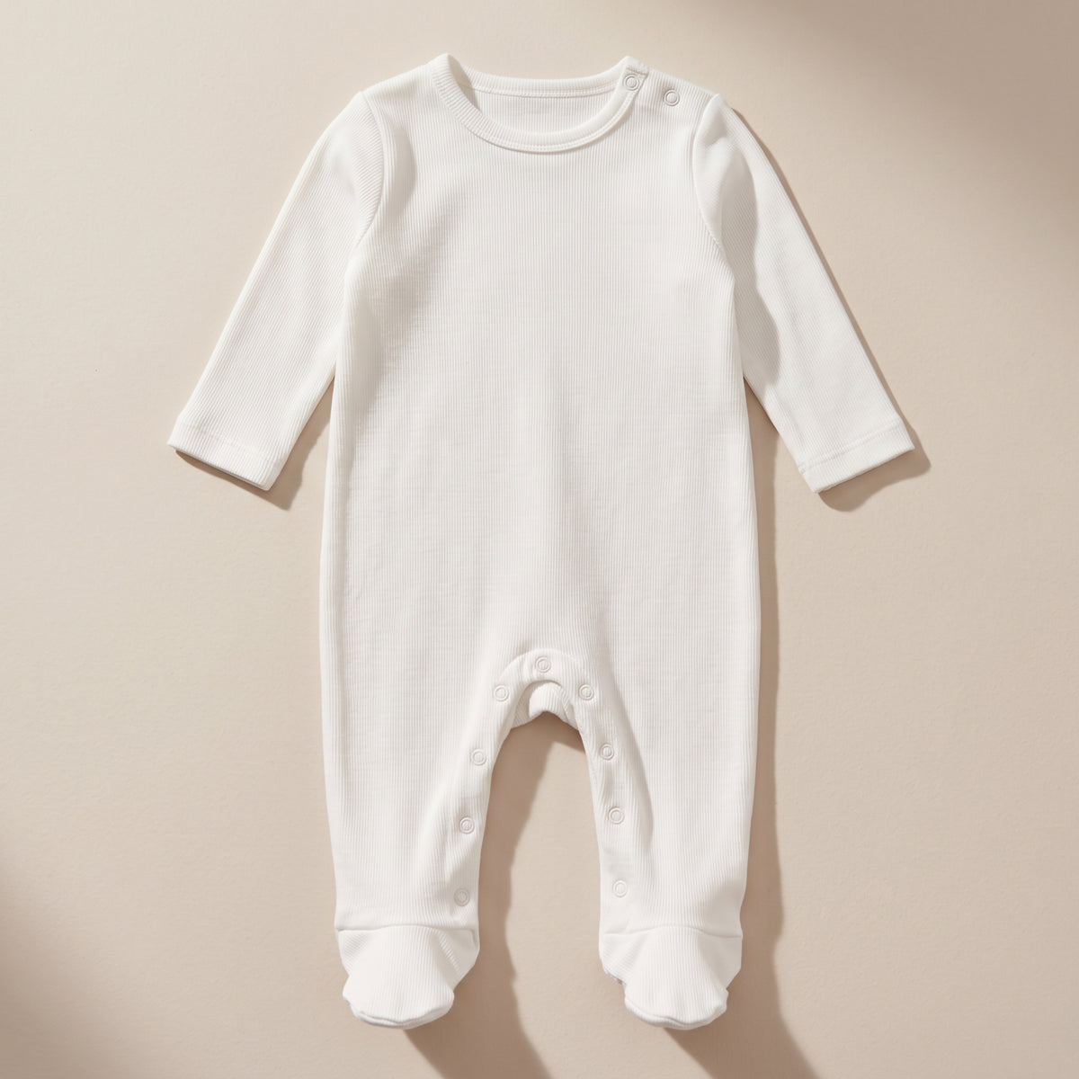 Organic Ribbed Cotton Newborn Footed Sleepsuit - White