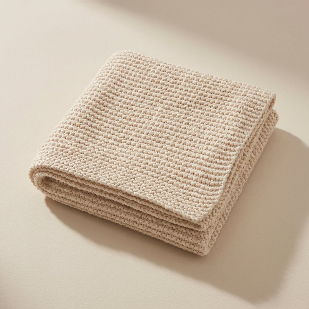 Heirloom Cotton Chunky Seed-Stitch Knit Baby Blanket – Warm Sand
