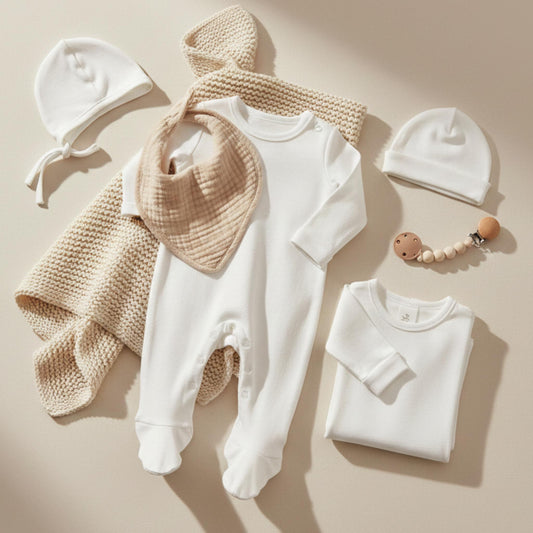 Unisex Newborn Baby Gift Set – White & Beige