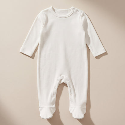 Organic Ribbed Cotton Newborn Footed Sleepsuit - White