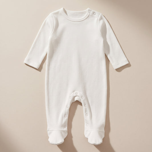 Organic Ribbed Cotton Newborn Footed Sleepsuit - White