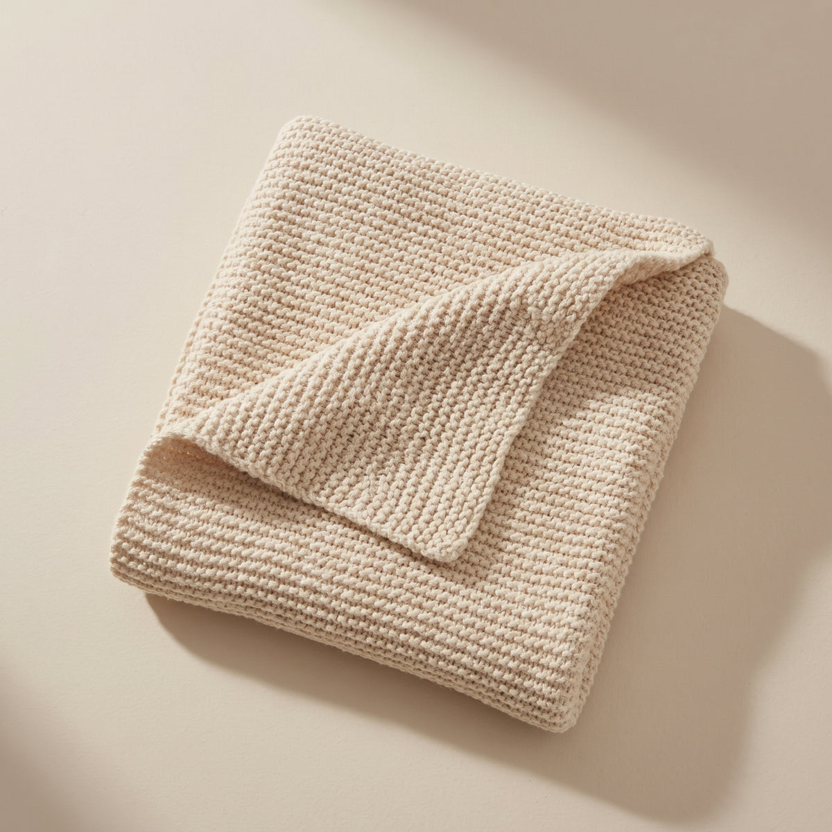 Heirloom Cotton Chunky Seed-Stitch Knit Baby Blanket – Warm Sand