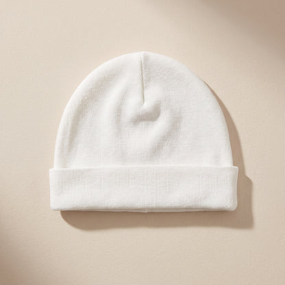 Organic Ribbed Cotton Newborn Beanie Hat – Natural White