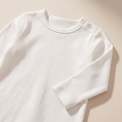 Organic Ribbed Cotton Newborn Footed Sleepsuit - White
