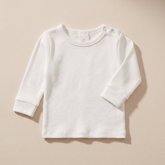 Organic Ribbed Cotton Baby Long Sleeve Shirt - Natural White