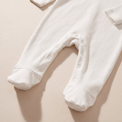Organic Ribbed Cotton Newborn Footed Sleepsuit - White