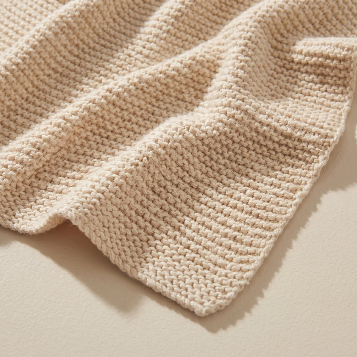 Heirloom Cotton Chunky Seed-Stitch Knit Baby Blanket – Warm Sand