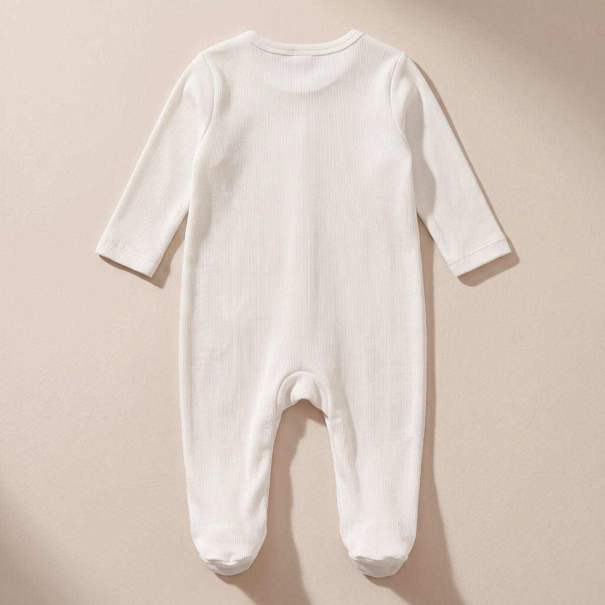 Organic Ribbed Cotton Newborn Footed Sleepsuit - White