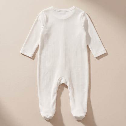 Organic Ribbed Cotton Newborn Footed Sleepsuit - White