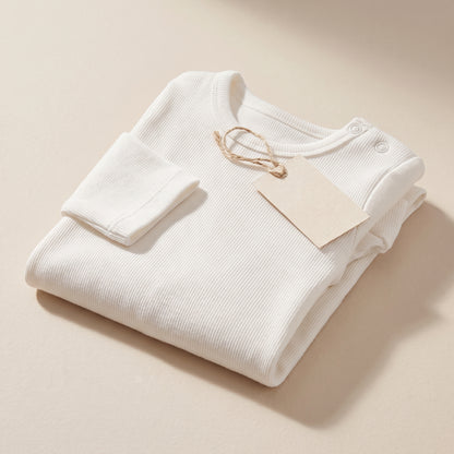 Organic Ribbed Cotton Baby Long Sleeve Shirt - Natural White